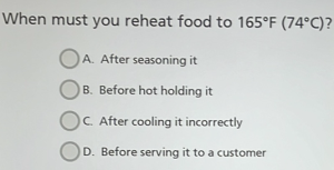 when must you reheat food to 165