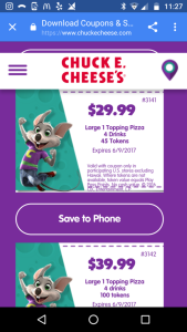 how much is it for chuck e cheese