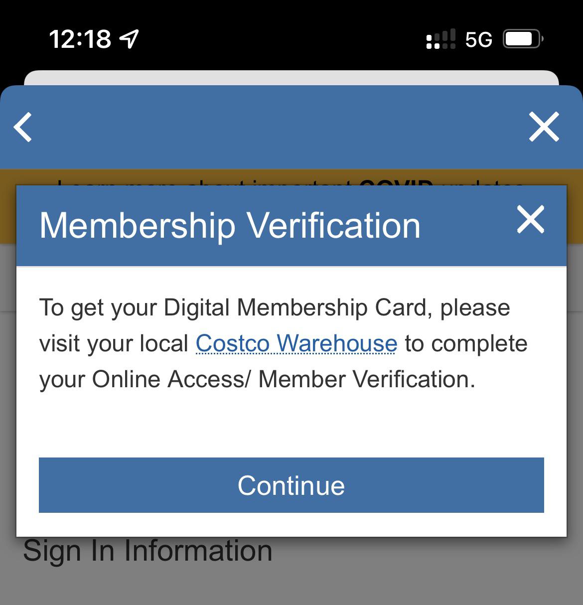 why i cant verify my costco membership on app