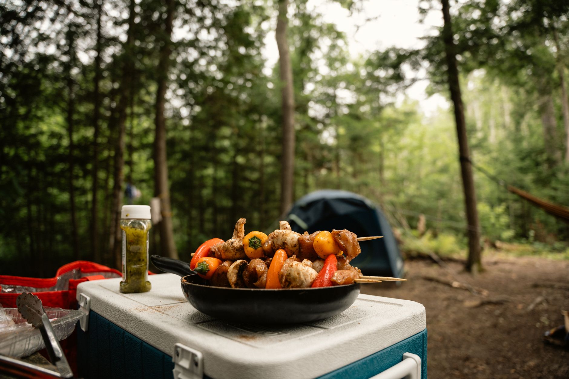 How to safely store and chill food in a cooler for a 4-day camping trip?